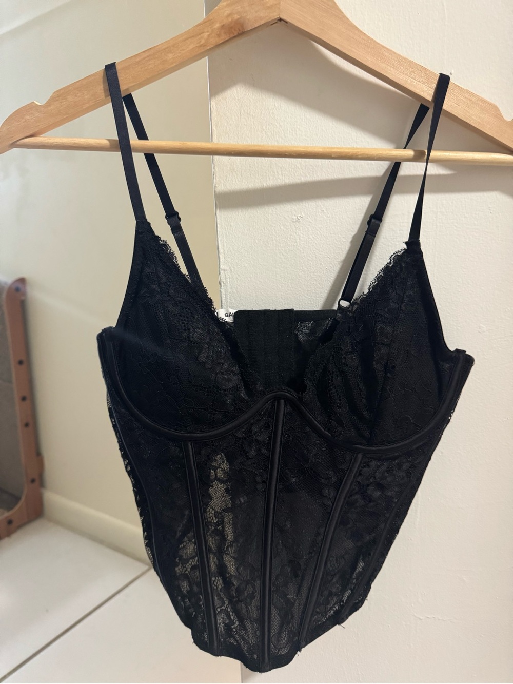 Garage Black Lace Bustier Top with Adjustable Straps